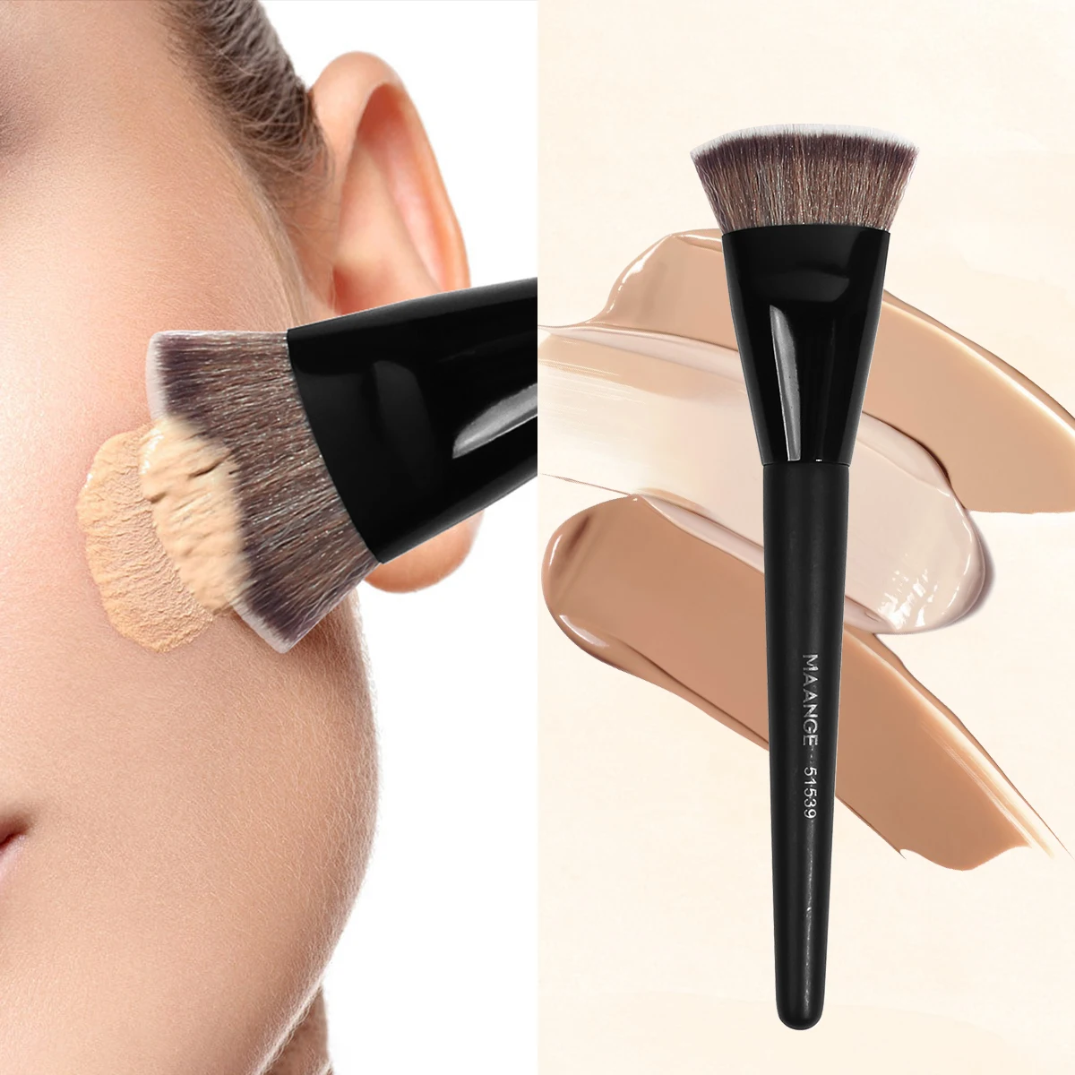 MAANGE Pennello per fondotinta a testa piatta Tubo tondo piatto singolo con scatola Pennello per trucco correttore per fard in polvere Strumento per trucco delicato sulla pelle