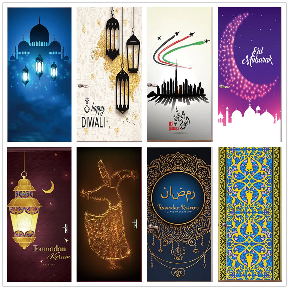 Custom 3D Muslim Eid Al-fitr Door Stickers Wallpaper Peel Stick Moslem Wall Art Mural Poster Door Refrigerator Sticker Design