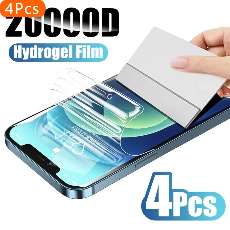 4PCS Pellicola idrogel per IPhone 14 15 16 Pro Max 16E 6 7 8 Plus Protezione schermo a copertura totale per IPhone 12 11 Pro XR 13 Mini Film