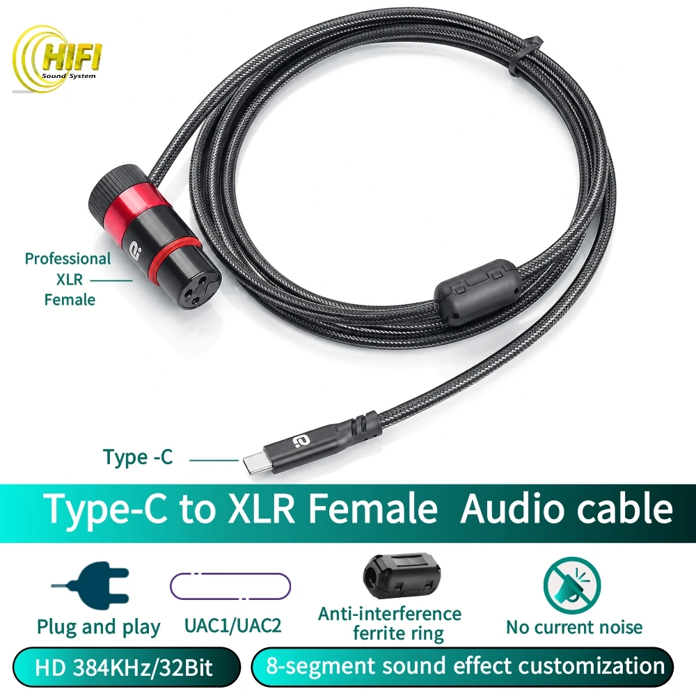 Hifi Type C to XLR Female Cable Built-in DAC Chip 384kHz/32bit Hi-Res Audio Adapter Anti-interference for Mixer Power Amp Studio