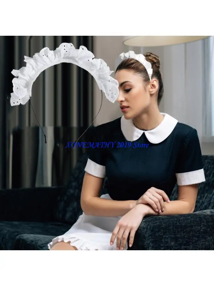 

F42F Women Pleated Laces for Head Hoop with Hollow Out Pattern Make Up Ornaments Head