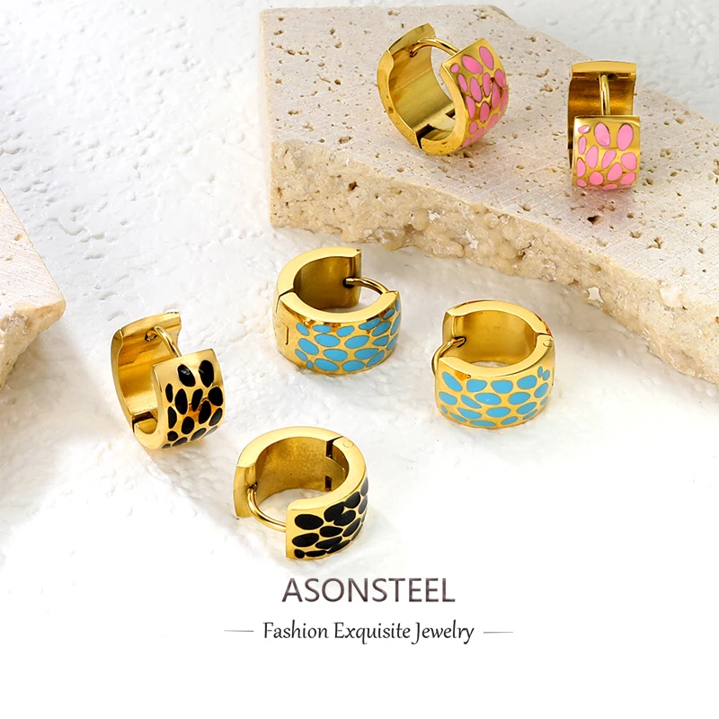 

ASONSTEEL Высокое качество леопардовый принт капающее масло круглые серьги-кольца из нержавеющей стали позолоченные круглые серьги ювелирные изделия хип-хоп