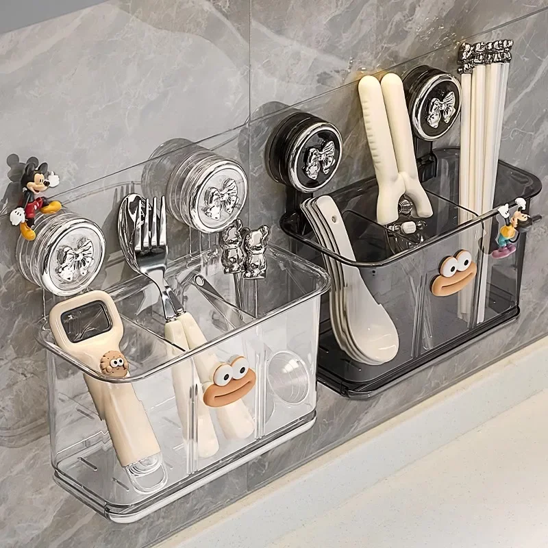 

Kitchen Storage Rack Chopsticks Spoons Storage Box Wall Mounted Non Perforated Suction Cup Household Storage