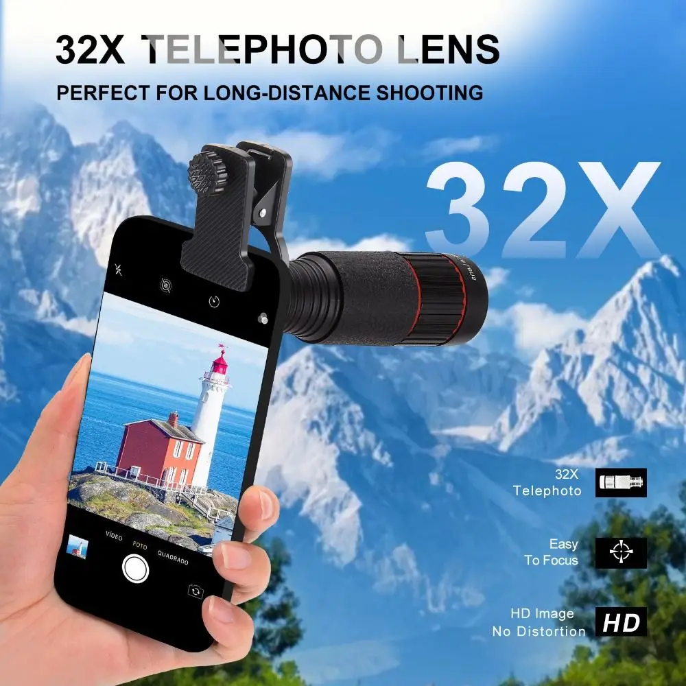Universal HD Optical Cell Phone Lens Telephoto Lens Monocular Monocular Zoom Cell Phone Lens Tripod 32X Mobile Phone Lenses
