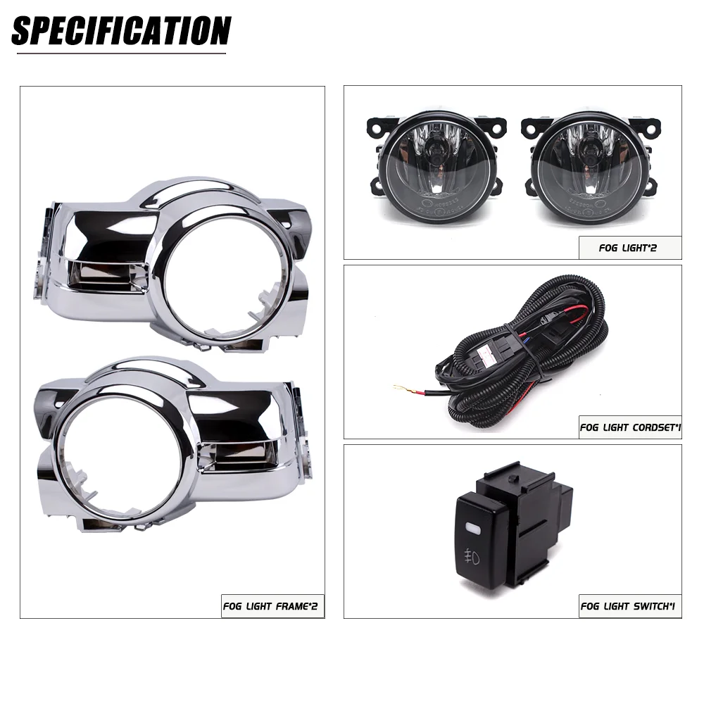 Fog Light Set with Chrome Frame Bezels for Nissan NV350 Urvan (Rider Series) 2015-2020, Includes Wiring Harness and Switch
