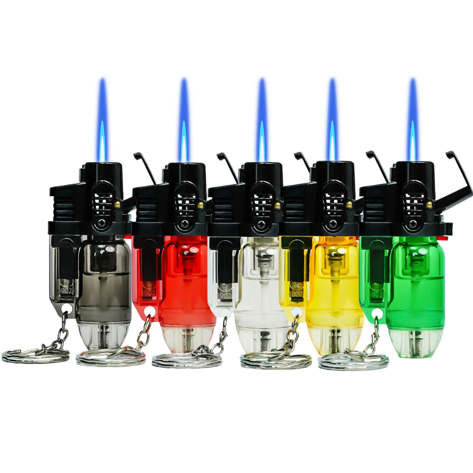 5 Pack Jet Flame Cigarette Lighter Refillable Butane Windproof Cigar Lighter with Keychain and Flame Fixed Lock(Without Butane)