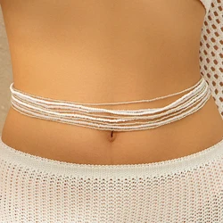 Ingemark 8Pcs/Set Boho Beads Waist Chains Women Girls Summer Beach Bikini Elastic Belly Belt Waistband Y2K Jewelry Accessories