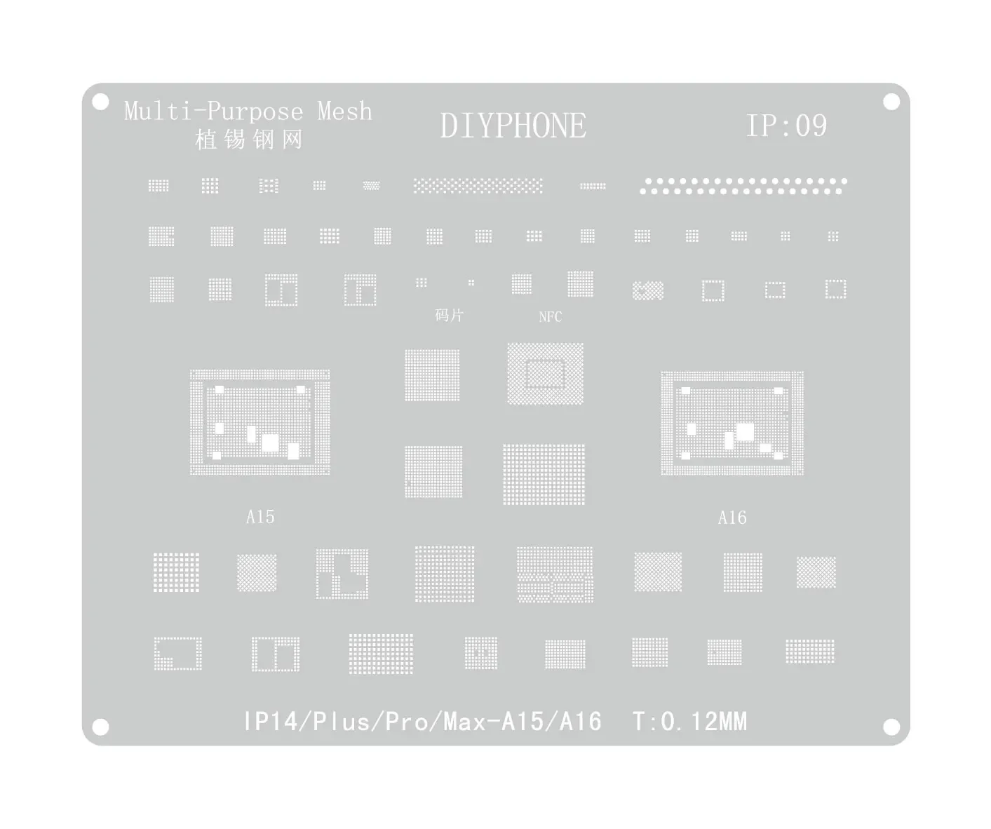 DIYPHONE Silver Planting Comprehensive BGA Reballing Stencil for iPhone 8 7 6 X 11 12 13 14 15 Pro Max XR XS CPU NAND Steel Mesh