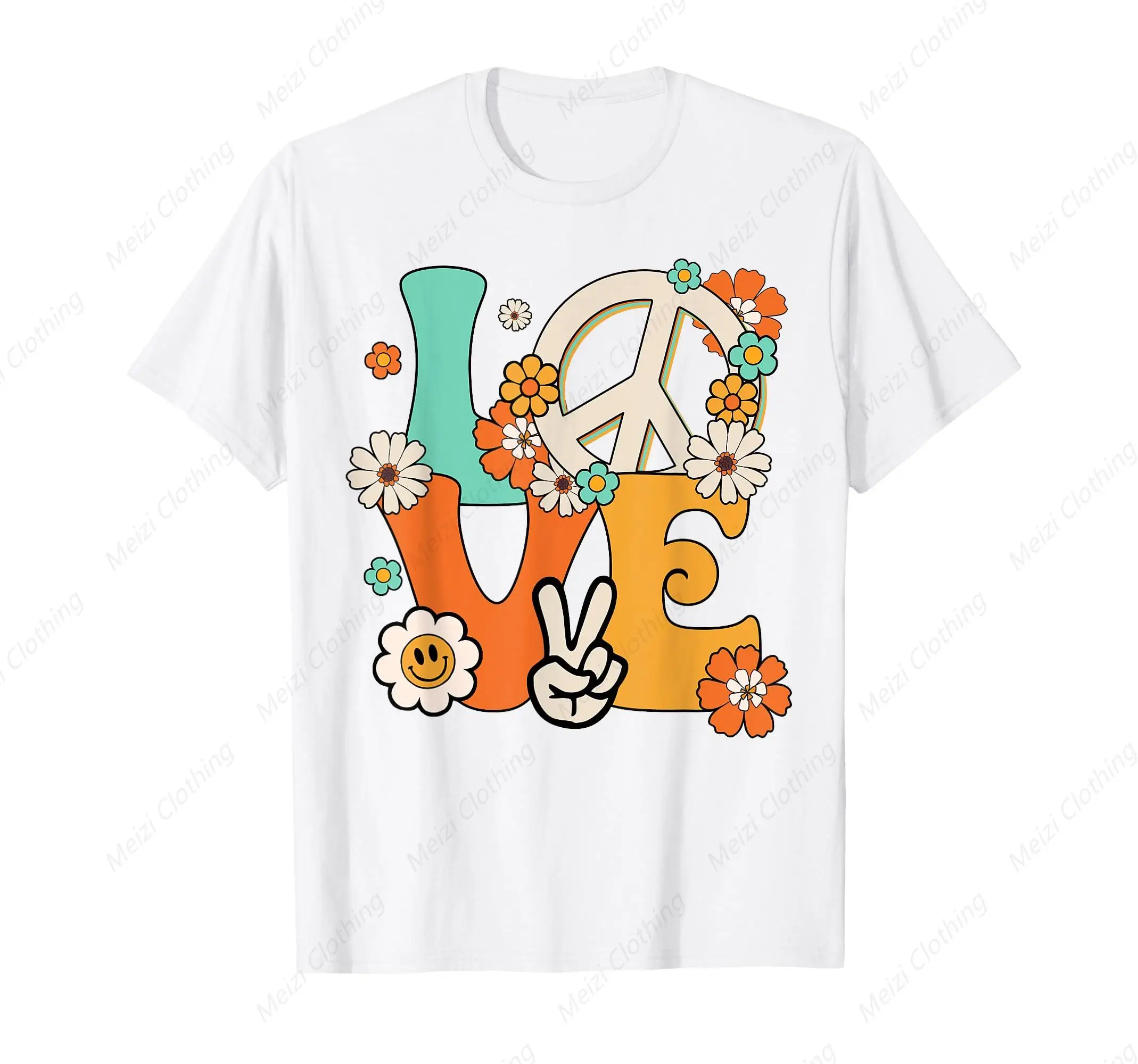 

Peace Logo Love T shirt 1960s and 1970s Fun Retro Shirt Tie dye Hippie Clothing Pure Cotton Casual T-shirt