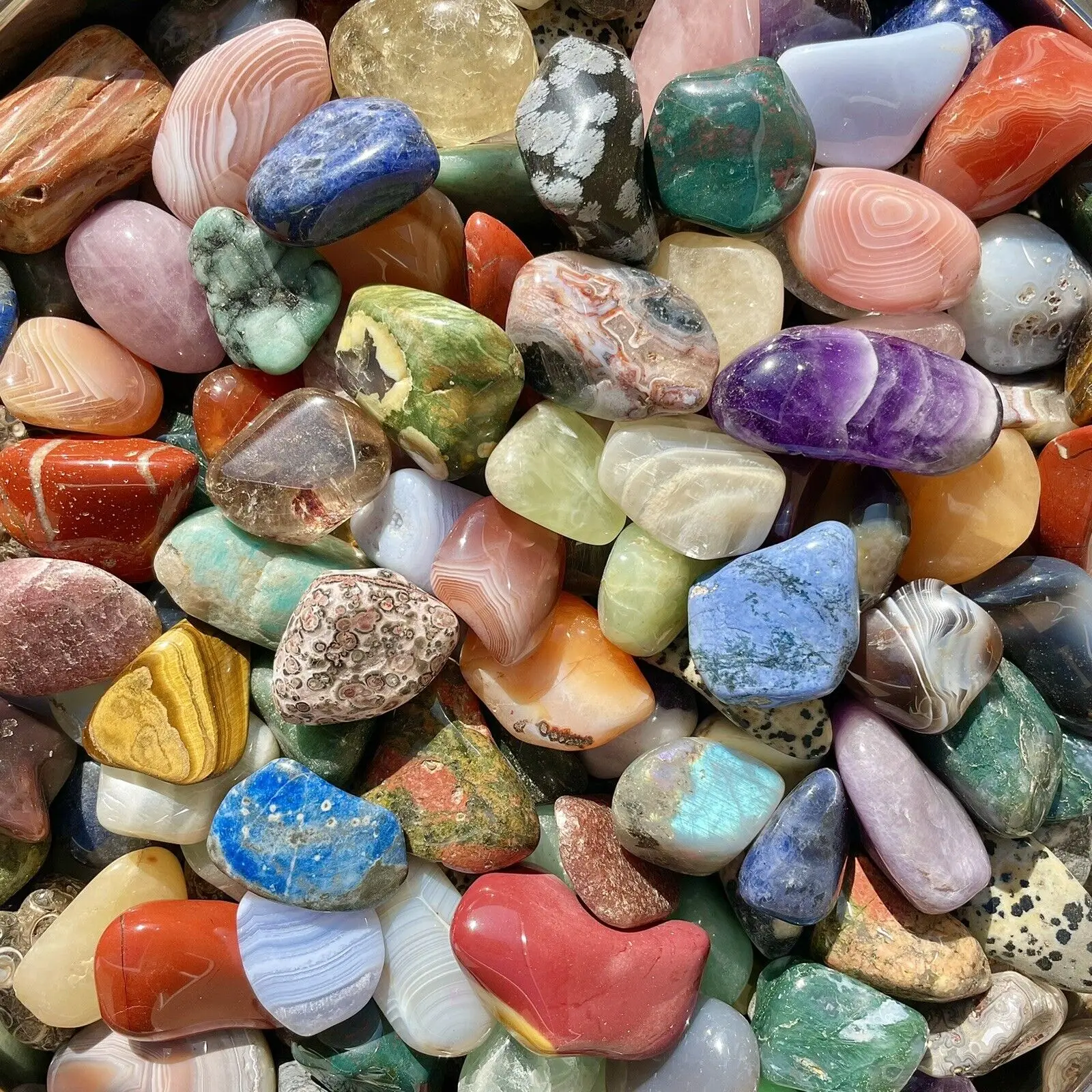 1lb JUMBO Lot Polished Rocks Tumbled Stones Gemstone Mix Healing and Reiki