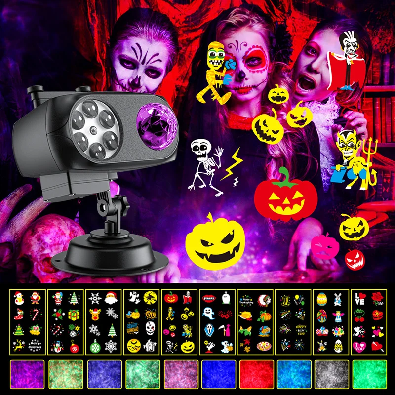 

Christmas Halloween Themed Projection Lights Funny Room Decoration Night Light For Home Night Lights Desk Lamp 10 Cards Styles