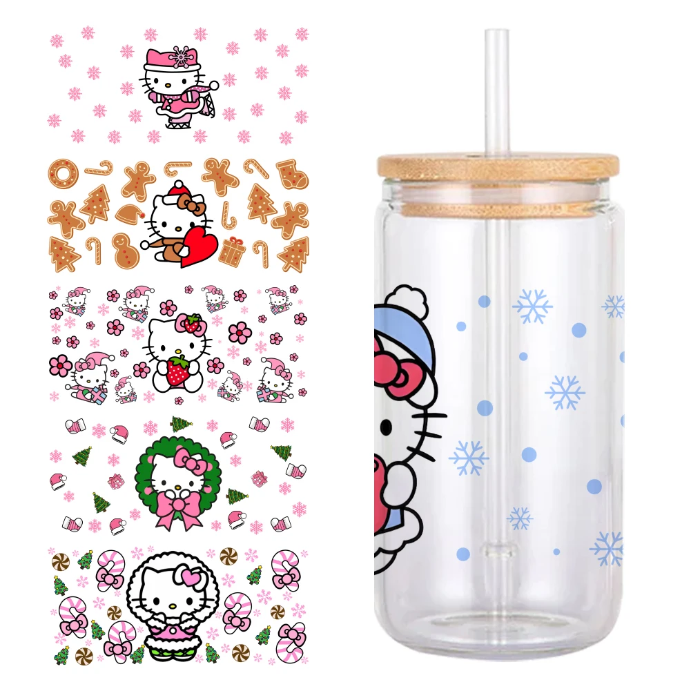 11*24cm Hello Kittey Sanrio UV DTF Wraps Sticker DIY For 16oz Glass Cup Waterproof Decals Laptop Phone Sticker