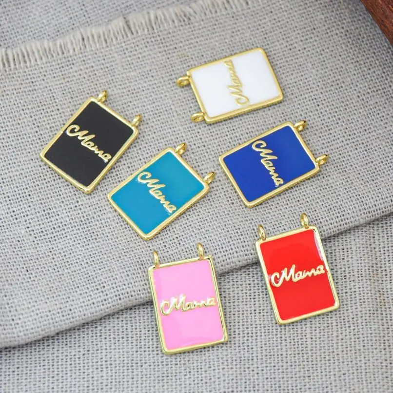 

2Pcs Letter Square Rectangle Charms Pendant Enamel Gold Color Copper Approx 11.9x18.4mm Jewelry Special Gift For Women
