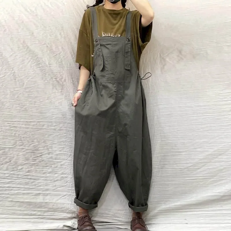作業服ジャンプスーツ女性のための固体オーバーオール特大ワンピース衣装女性ロンパースルース韓国スタイルカジュアルヴィンテージロンパース