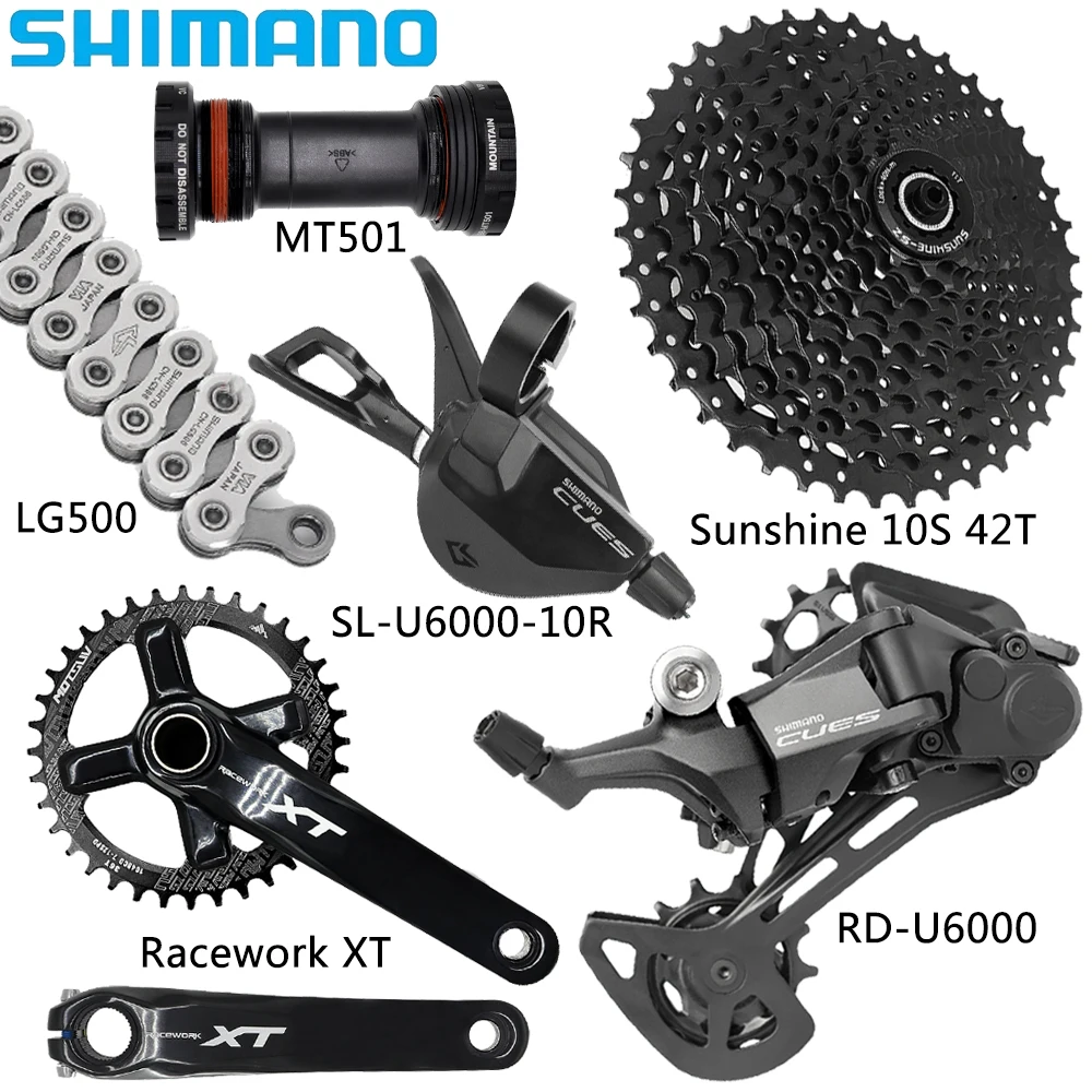 SHIMANO CUES U6000 10 Speed Derailleur Kits Sunshine 11-42T/46T/50T Cassette CN-LG500 Chain Racework XT Crankset for MTB Bike