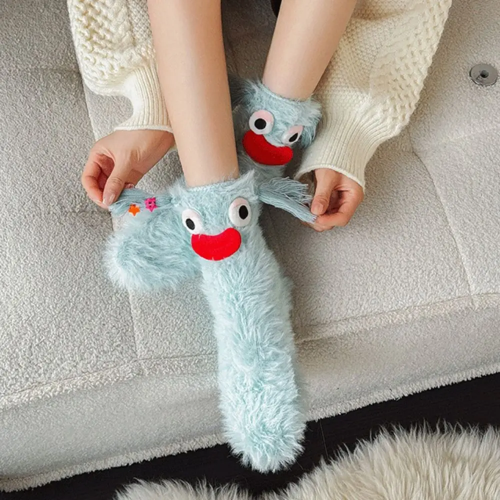 

Cute Funny Tube Socks Tassels Cartoon Floor Stockings Women Mid-Calf Thickened Coral Fleece Socks Girls