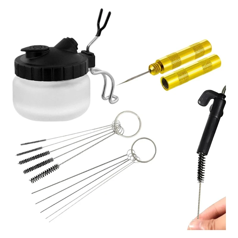 Airbrush Cleaning Needles - Cleaning Brushes,Cleaning Can, Cleaning Pot Jar, Dredging Needles Kit For Residual Paint Ink