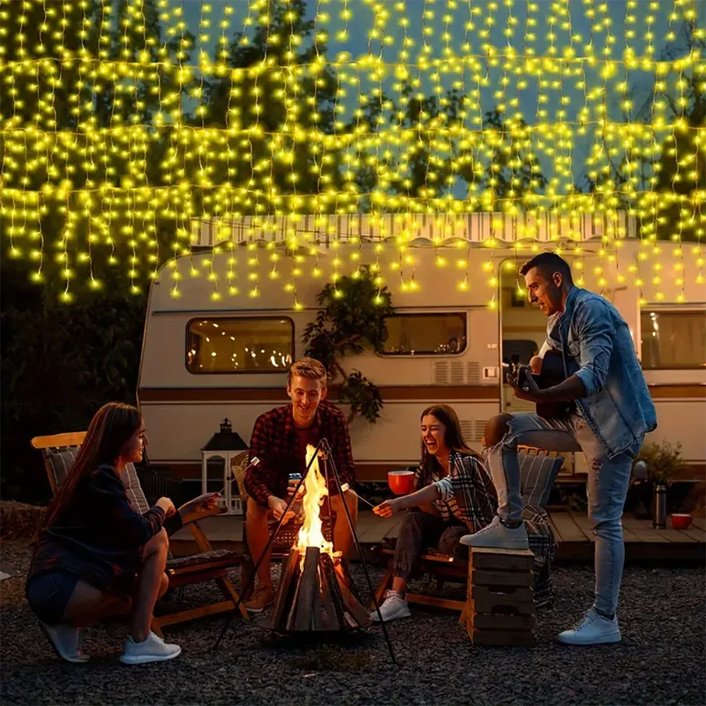 7.5M 160LED Outdoor Solar Light String Waterproof Solar Icicle Light Eaves Decor Curtain Light Christmas Decor Garden Garlands