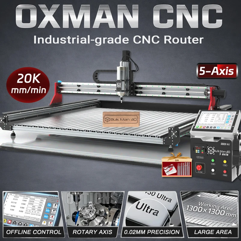 

Фрезерный станок BulkMan3D OXMAN CNC с полным комплектом, 5-осевой, DDCSV4.1, автономный, с шарико-винтовой передачей, высокоточный гравер для дерева, металла, акрила, МДФ