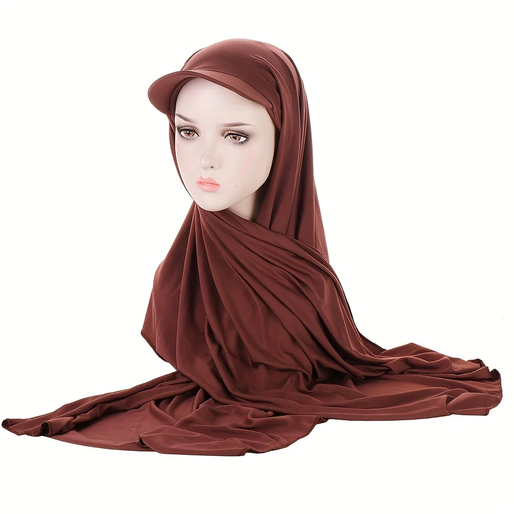 Solid Color Baseball Cap Shawl 2 In 1 Integration, Malaysian Hijab Wrap, Ladies Sun Protective Scarf Gifts For Eid