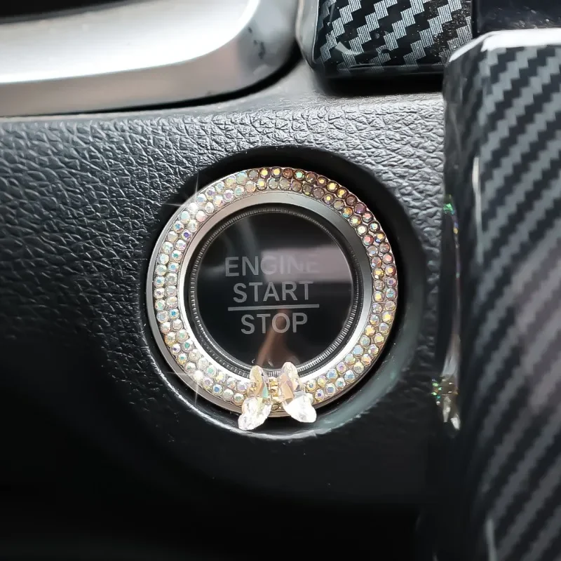 Rhinestone Crystal Butterfly Ring Car Ignition Button Decorative Cover Anti-Corrosion Stickers Interior Mouldings