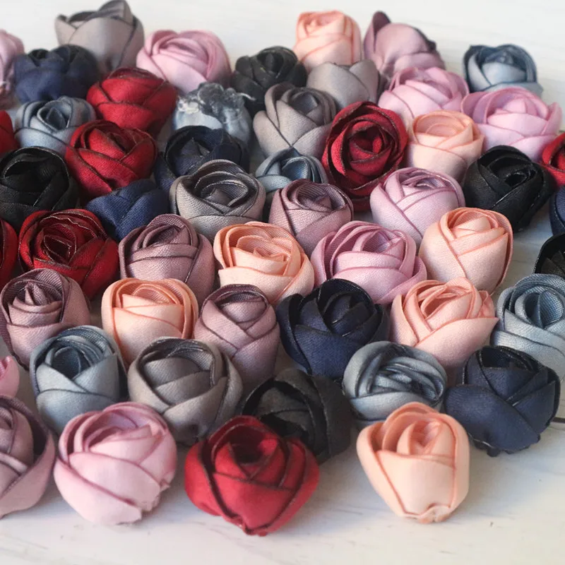 10Pcs 2CM Handmade Satin Fabric Small Rosebud Artificial Fake Flowers For DIY Hair Accessories Wedding Dress Clothing Hats Decor