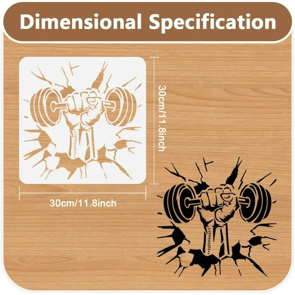 Hand Lifting Dumbbell Wall Stencil for Painting on Gym 11.8 x 11.8 Inch Reusable Plastic Weightlifting Craft Stencil