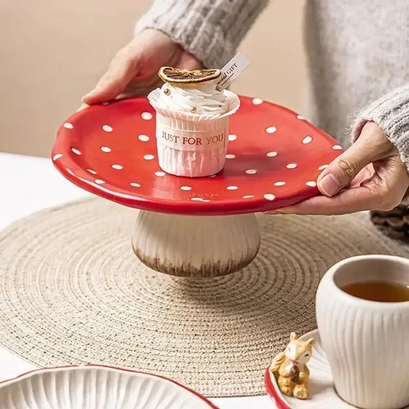 Cute Teapot Red Mushroom Ceramic Afternoon Tea Set Coffee Cup Saucer Creative European Cartoon Flower Teapot