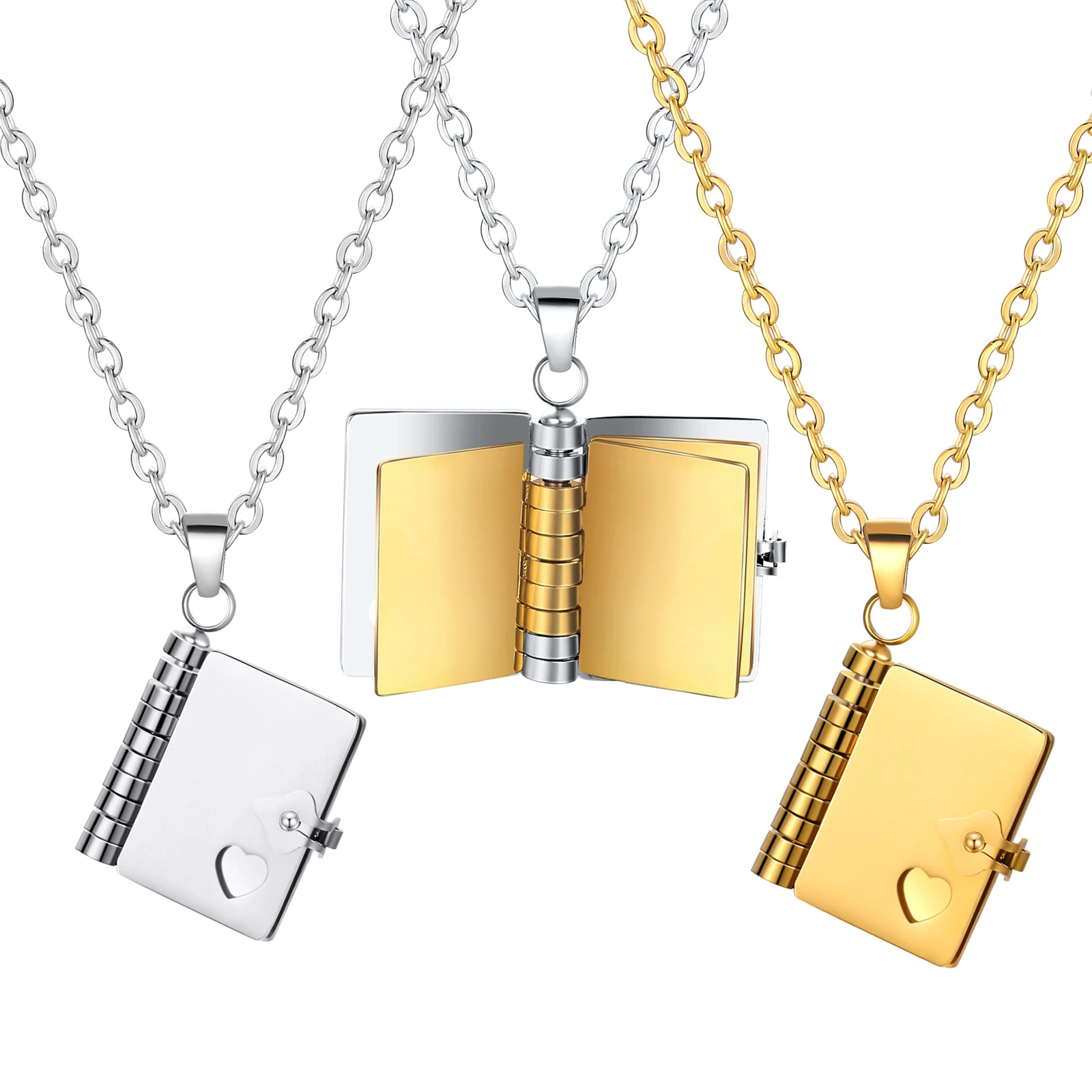 

Stainless Steel Couple Book Pendant Necklace Titanium Steel Love Opening and Closing Book Waterproof Couple Text Locket Jewelry