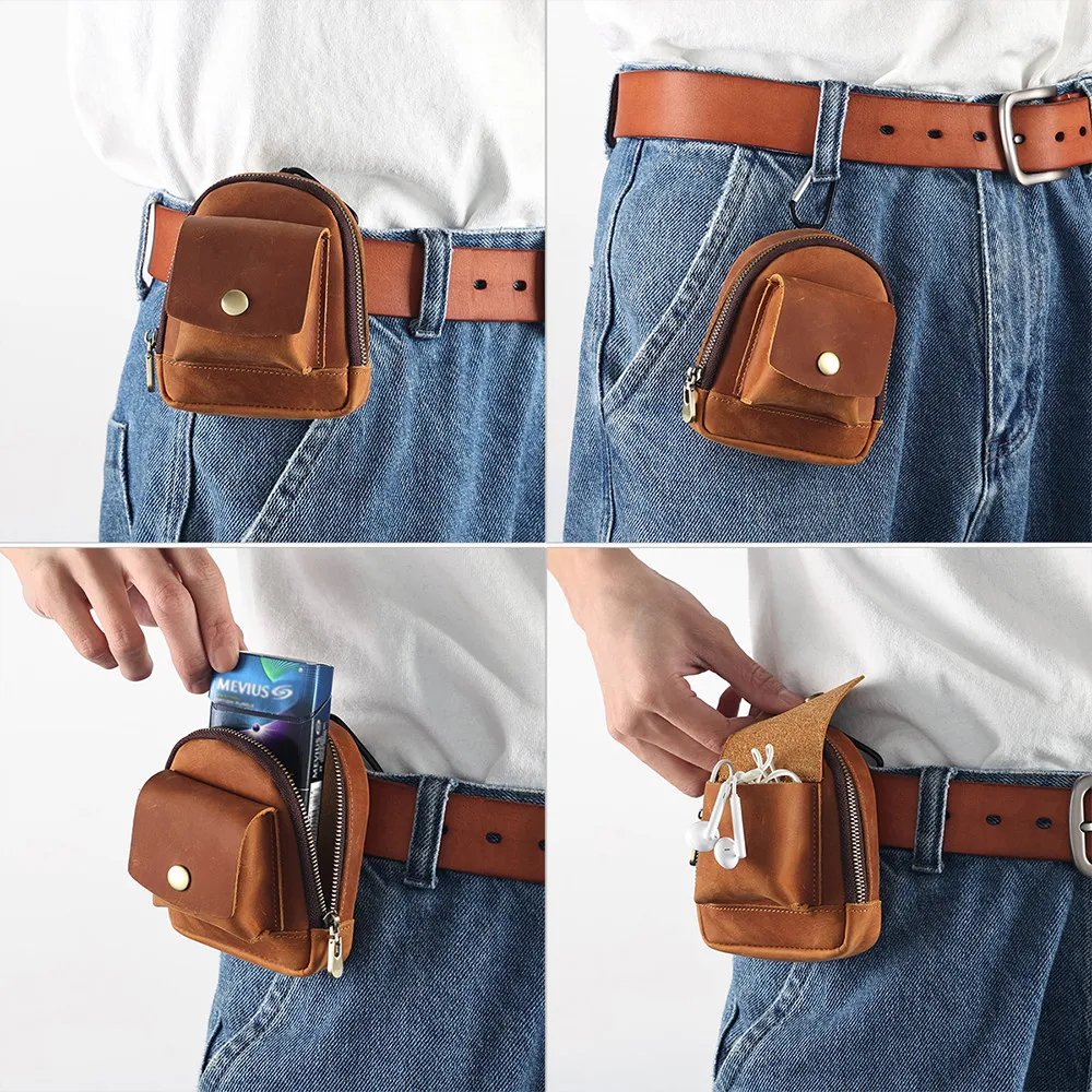 JOYIR Genuine Leather Male Trendy Fanny Pack High Quality Women Small Wallet for Men Mini Storage Purse Belt Bags Unisex Wallets