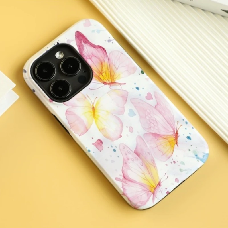 حافظة هاتف مغناطيسية لهاتف آيفون 17 16 15 14 13 12 11 16e Air PRO Plus غطاء مقاوم للصدمات على شكل فراشة وردية من الأكريليك الصلب #4