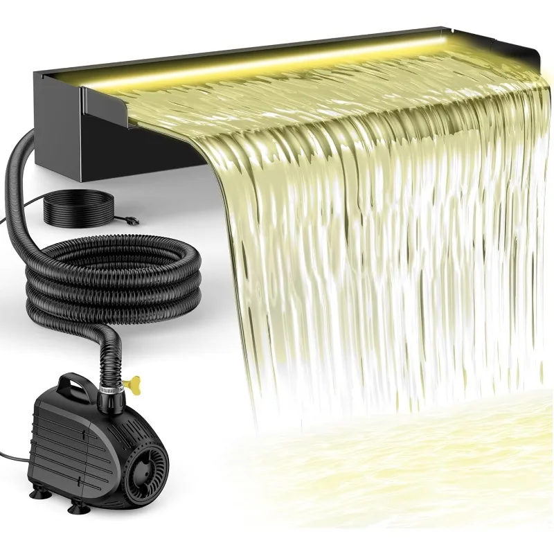 طقم مسرب شلال البركة مع مضخة وأنابيب مموجة من الفولاذ المقاوم للصدأ 304 نافورة حديقة ديكور المناظر الطبيعية