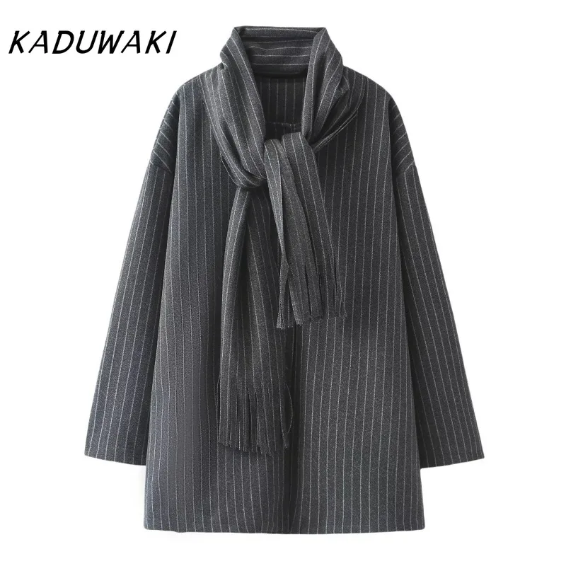 KADUWAKI Primavera Estate Chic Giacca con stampa a righe Allentato O Collo Maniche lunghe Cappotto blazer oversize Cappotto elegante da donna وات