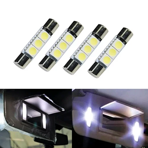 Imagen 1 del producto 4 Uds Universal HID blanco 5050 3-SMD 31mm 6641F forma de fusible bombillas LED espejo luz parasol luces de coche accesorios de Interior de coche