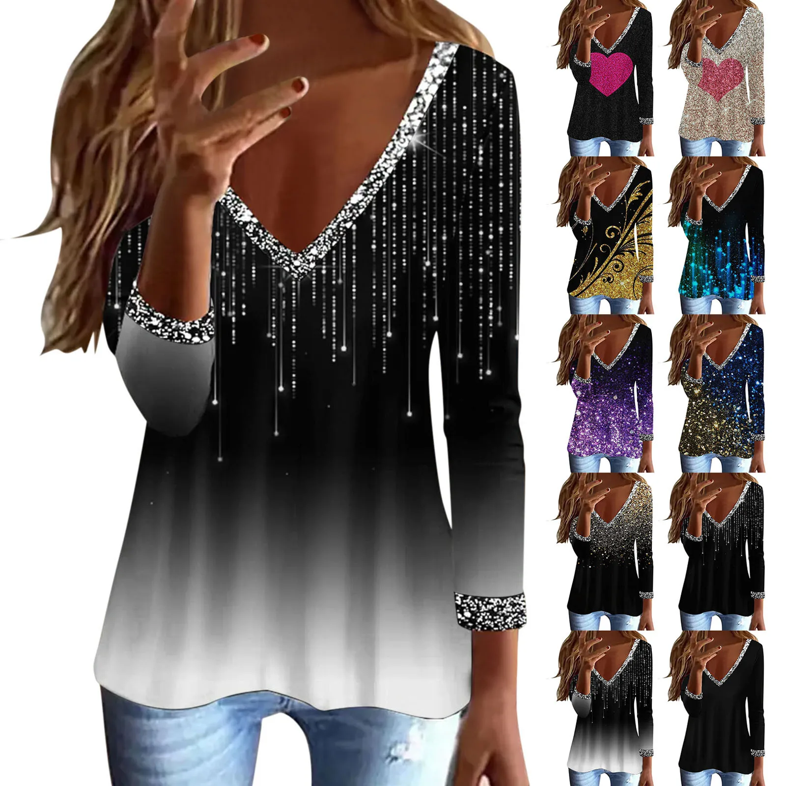 Fashion Sequin Women Blouse Autumnclothes Casual Long Sleeve Tops Ladies 3d Printed Shirts Loose Tunic T-shirts Pullover Blouses