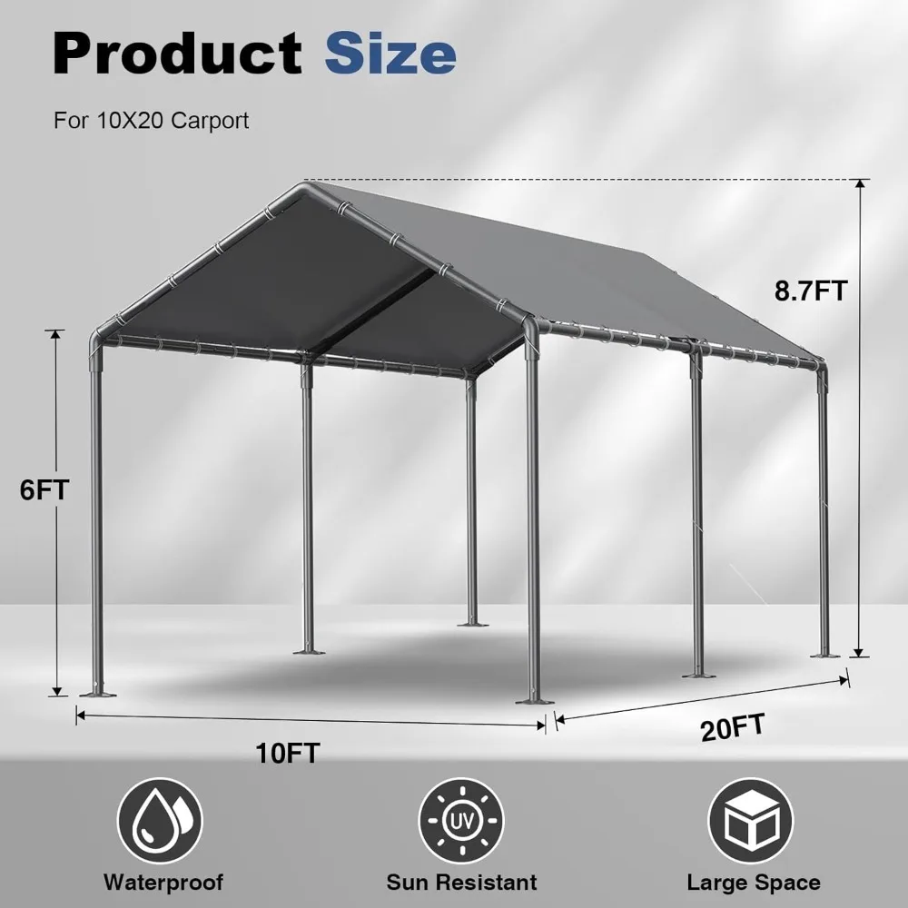 10 x 20ft Heavy Duty Carport,Portable Car Tent Garage,All Season UV Resistant Car Canopy for Auto,Truck,Boat,Car (gray)