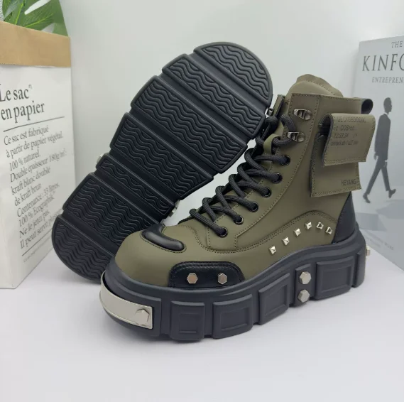 2025 Spring and Autumn Men Male Ruffian Handsome Fried Street High-top Trend Increases Thick Bottom Niche Trend Chelsea Boots