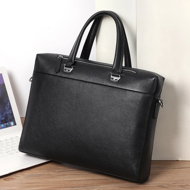 High Quality Men Briefcases Bag For 14 inch Laptop Business Travel Bags Handbags Genuine Leather Office Shoulder Bags For Man