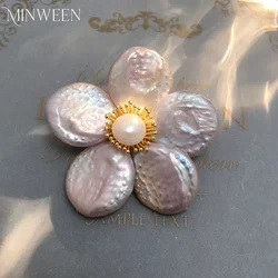 Minween Vintage Natural Baroque Pearl Brooches For Women Big Flower Brooch Luxury Jewelry Gifts