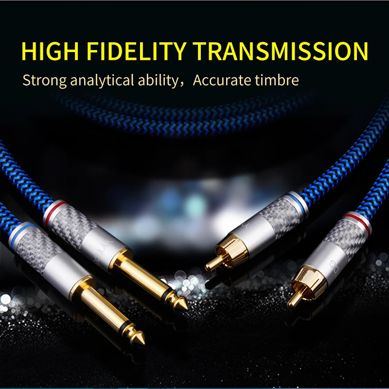 Cable de Audio 6N Occ Hifi Dual de 6,5mm a RCA Dual, Cable de alta gama de 6,35mm a RCA con enchufe chapado en oro para amplificador de potencia Mezclador