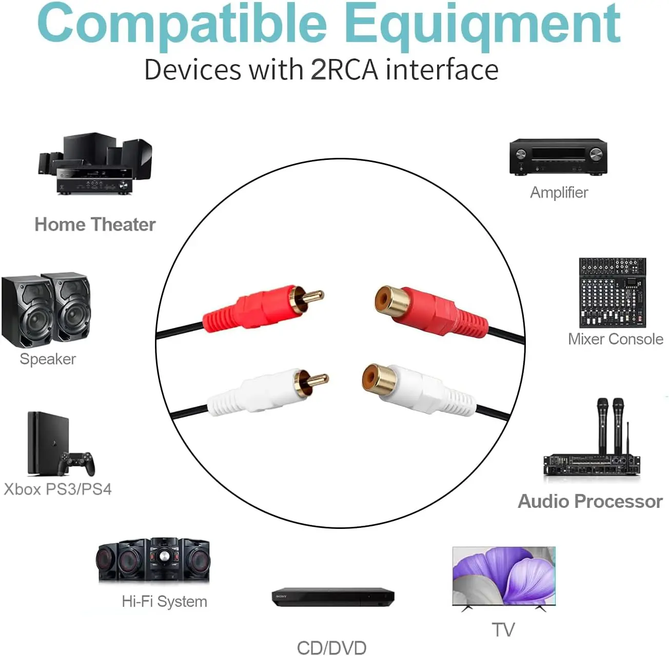 كابل تمديد من ذكر إلى أنثى 2 RCA ، غلاف نحاسي ، مطلي بالذهب ، كابل 2 RCA ذكر إلى 2 RCA أنثى ، محول سلك موسع صوت ستيريو