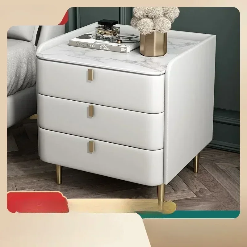 AOLIVIYA Official New Leather Bedside Table Bedroom Modern Light Luxury 2023 Cream Style Bedside Cabinet Home High Sense Stone P