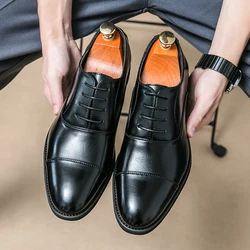 Zapatos de vestir de cuero para hombre, calzado de negocios de marca de lujo, cómodo, puntiagudo, Social, negro, informal, boda, nuevo