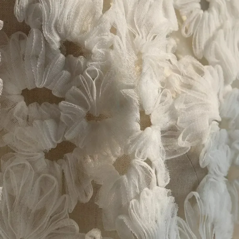 

Mesh Fabric Stacking Three dimensional Rose Petals Design Dress Clothing Cloth for Apparel Sewing Diy Polyester Material