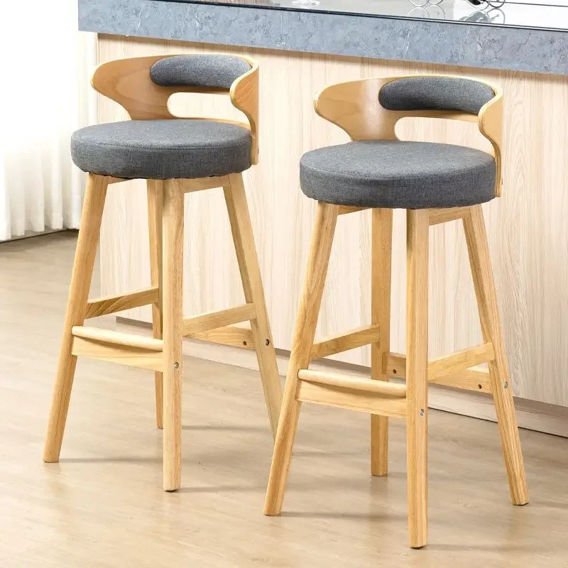 Bar Table Chair Solid Wood Nordic Modern Minimalist Home Retro Backrest Milk Tea Shop Bar Front Light Luxury High Stool