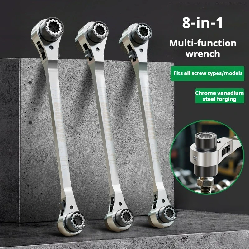 8 in 1 Ratchet Wrench Multifunctional Two-way Spanner Thickening Labor-saving Anti-rust Car Repair Tools Household Hardware Tool