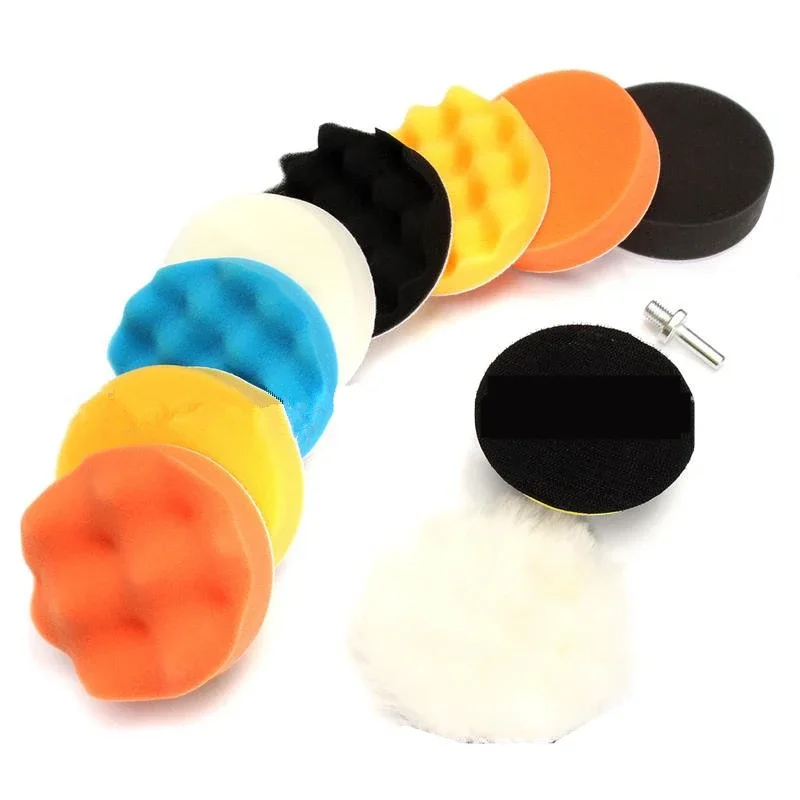 

11Pcs Car Polishing Pad 3/4/5/6 in Self-Adhesive Buffing Waxing Sponge Wool Wheel Polish Pad Kit for Car Polisher Drill Adapter