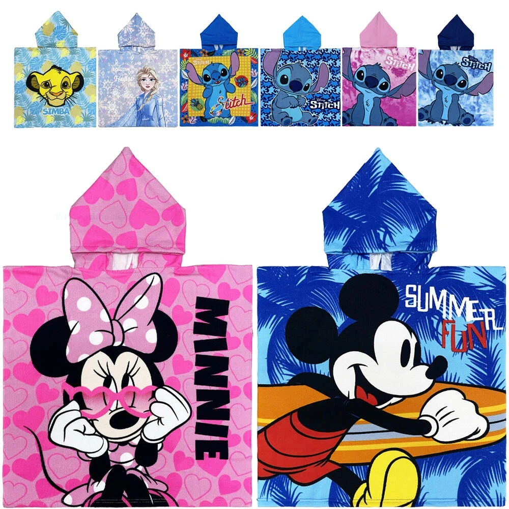 

Boys Girls Robes Mickey Minnie Newborn Washcloth Summer Baby Stitch Bath Towels Kids Disney Cartoon Print Hooded Towel Blanket