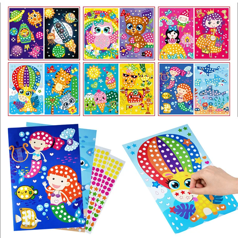 10 Sheet/set DIY Colorful Mosaic Sticker Kid Early Education Toys Cute Cartoon Animal Paint Dot Sticker Girls Boys Puzzle Gifts