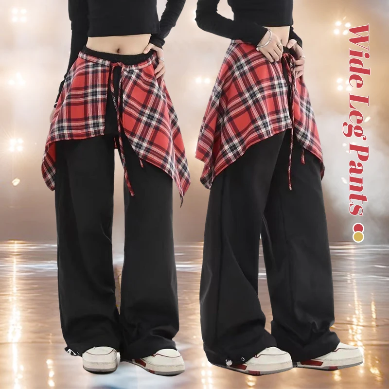 Women Hip Hop Dance Trousers Y2k Pants Cargo Sweatpants With Stylish Skirt Hem Design Casual Loose Streetwear Baggy Pants